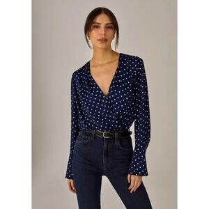 Favorite Daughter The Date Blouse Bodysuit Navy Polka Dot Size XS